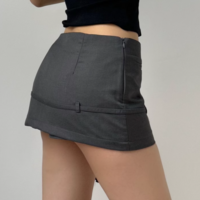 Low Rise Drawstring Bow Tie Mini Skirt with Safety Pants Skirt - Thumbnail 2