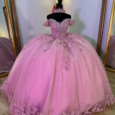 Vestidos de 15 anos pink quinceanera dresses lace applique beaded crystals princess sweet 16 dress prom gowns lace-up - Thumbnail 3