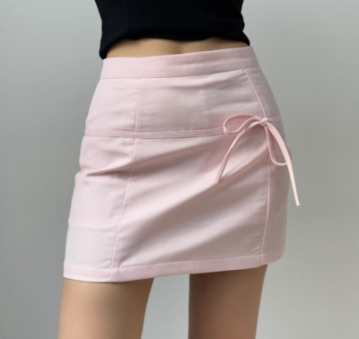Back zipper bow hip skirt A-line skirt