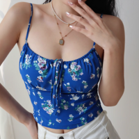 Retro chest drawstring straps holiday casual slim fit top camisole - Thumbnail 8