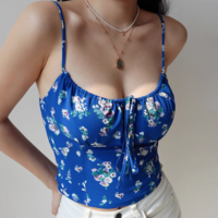 Retro chest drawstring straps holiday casual slim fit top camisole - Thumbnail 5