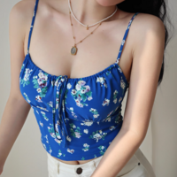 Retro chest drawstring straps holiday casual slim fit top camisole - Thumbnail 3