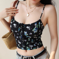 Retro chest drawstring straps holiday casual slim fit top camisole - Thumbnail 4