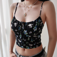 Retro chest drawstring straps holiday casual slim fit top camisole - Thumbnail 2