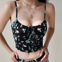 Retro chest drawstring straps holiday casual slim fit top camisole - Thumbnail 7