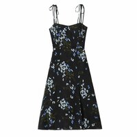 Retro floral print high waist sexy side slit hem suspender dress - Thumbnail 1