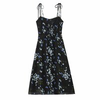 Retro floral print high waist sexy side slit hem suspender dress - Thumbnail 2