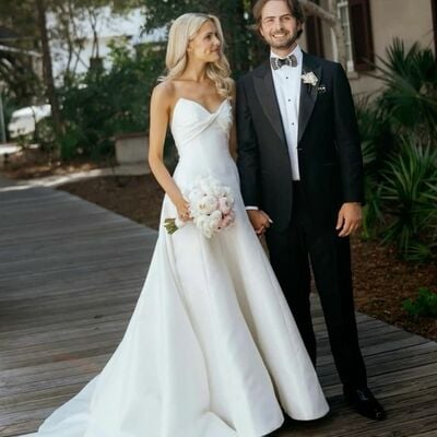 Elegant a line satin beach boho wedding dress bridal gown wedding gown