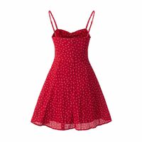 Chest pleated drawstring holiday long skirt floral suspender dress - Thumbnail 1