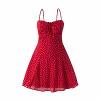 Chest pleated drawstring holiday long skirt floral suspender dress - Thumbnail 2