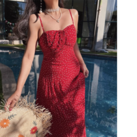 Vacation leisure waist slimming floral temperament suspender dress - Thumbnail 3