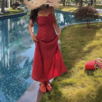 Vacation leisure waist slimming floral temperament suspender dress - Thumbnail 5