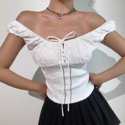 Casual embroidered bow tie stitching slim fit top camisole