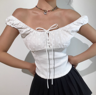 Casual embroidered bow tie stitching slim fit top camisole