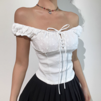 Casual embroidered bow tie stitching slim fit top camisole - Thumbnail 1