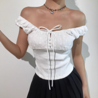 Casual embroidered bow tie stitching slim fit top camisole - Thumbnail 2
