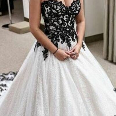 Black and white ball gown lace wedding dress bridal gown wedding gown