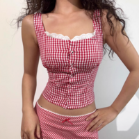 Sweet Plaid Contrast Color Single Breasted Slim Fit Vest - Thumbnail 2