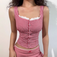 Sweet Plaid Contrast Color Single Breasted Slim Fit Vest - Thumbnail 4