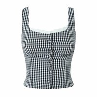 Sweet Plaid Contrast Color Single Breasted Slim Fit Vest - Thumbnail 4