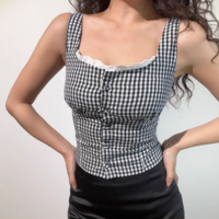Sweet Plaid Contrast Color Single Breasted Slim Fit Vest - Thumbnail 2