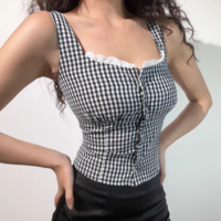 Sweet Plaid Contrast Color Single Breasted Slim Fit Vest - Thumbnail 5