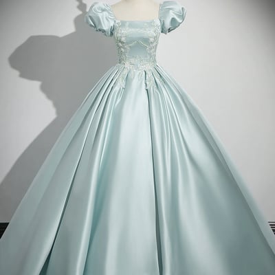 Lovely satin lace long prom party dress