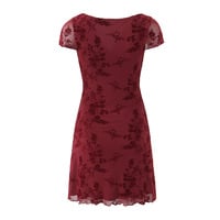 Tie-up Square Neck Sexy Slim Short Dress Sweet Floral Flocking Hip Mini Skirt - Thumbnail 4