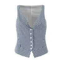 Plaid V-neck single-breasted slim fit simple casual top vest - Thumbnail 5