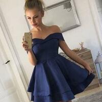 Cute Off the Shoulder Navy Blue Short Prom Dresses,1078 - Thumbnail 1