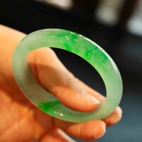 Natural Burmese Jade Bracelet Sunny Green Floating Flower Women's Original Jade Bracelet Glutinous Ice Type Positive Circle Peace Bracelet Gift - Thumbnail 1