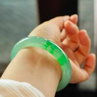 Natural Burmese Jade Bracelet Sunny Green Floating Flower Women's Original Jade Bracelet Glutinous Ice Type Positive Circle Peace Bracelet Gift - Thumbnail 2