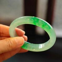 Natural Burmese Jade Bracelet Sunny Green Floating Flower Women's Original Jade Bracelet Glutinous Ice Type Positive Circle Peace Bracelet Gift - Thumbnail 5