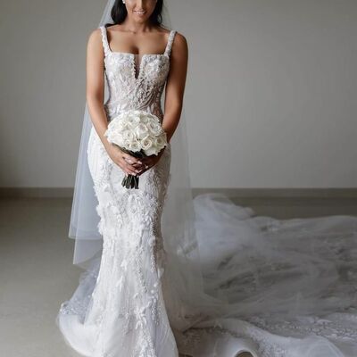 Luxury mermaid 3d flowers lace wedding dress bridal gown wedding gown