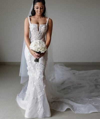 Luxury Mermaid 3D Flowers Lace Wedding Dress Bridal Gown Wedding Gown