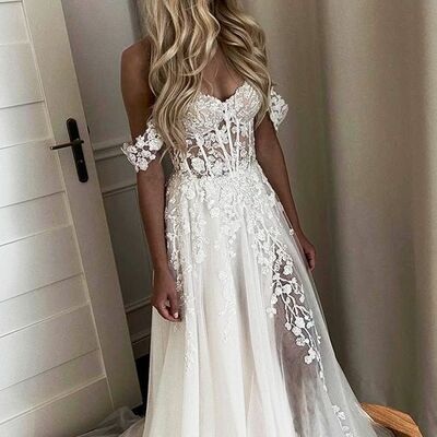 Sexy a line lace appliques wedding dress bridal gown wedding gown
