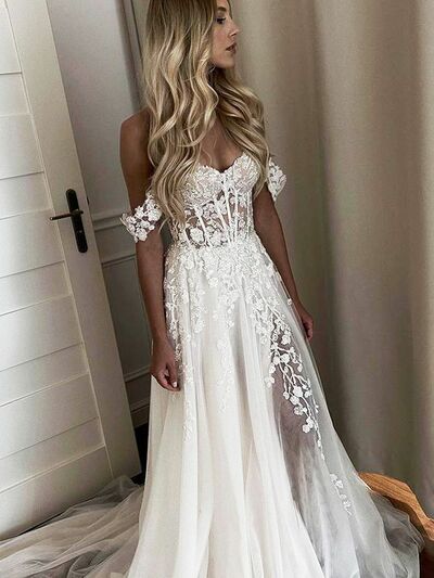 Sexy A Line Lace Appliques Wedding Dress Bridal Gown Wedding Gown