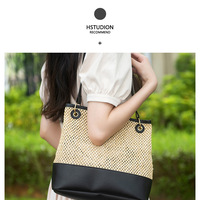 Ladies' Beach Woven Bag Shoulder Bag Black - Thumbnail 1