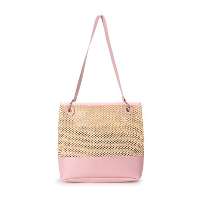 Ladies' beach woven bag shoulder bag pink - Thumbnail 2