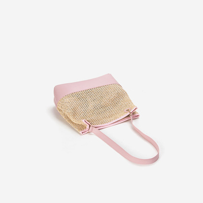 Ladies' beach woven bag shoulder bag pink