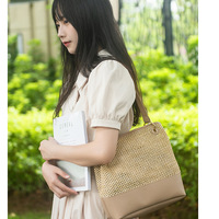 Ladies' Beach Woven Bag Shoulder Bag Brown - Thumbnail 1