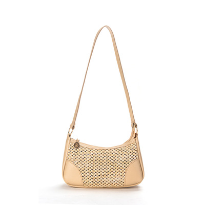 Women beach woven bag shoulder bag brown - Thumbnail 4