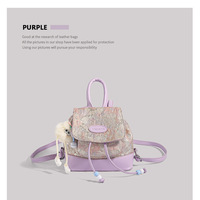 Ladies Embroidered Backpack Outdoor Backpack Purple - Thumbnail 2