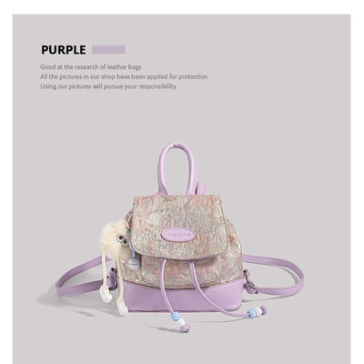 Ladies embroidered backpack outdoor backpack purple