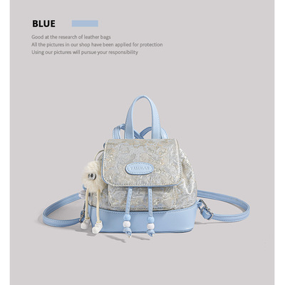 Ladies embroidered backpack outdoor backpack blue