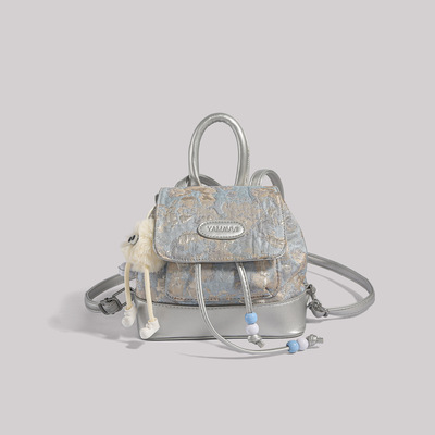 Ladies embroidered backpack outdoor backpack silver - Thumbnail 3