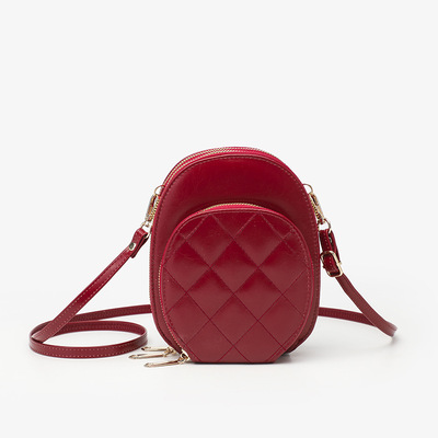 Multi layer large capacity diamond grid phone bag red - Thumbnail 3