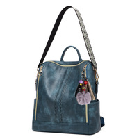 Women's Double Zipper Backpack Student Backpack Blue - Thumbnail 2