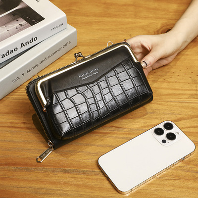 Women horizontal zipper phone bag black - Thumbnail 2