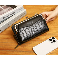 Women Horizontal Zipper Phone Bag Black - Thumbnail 2